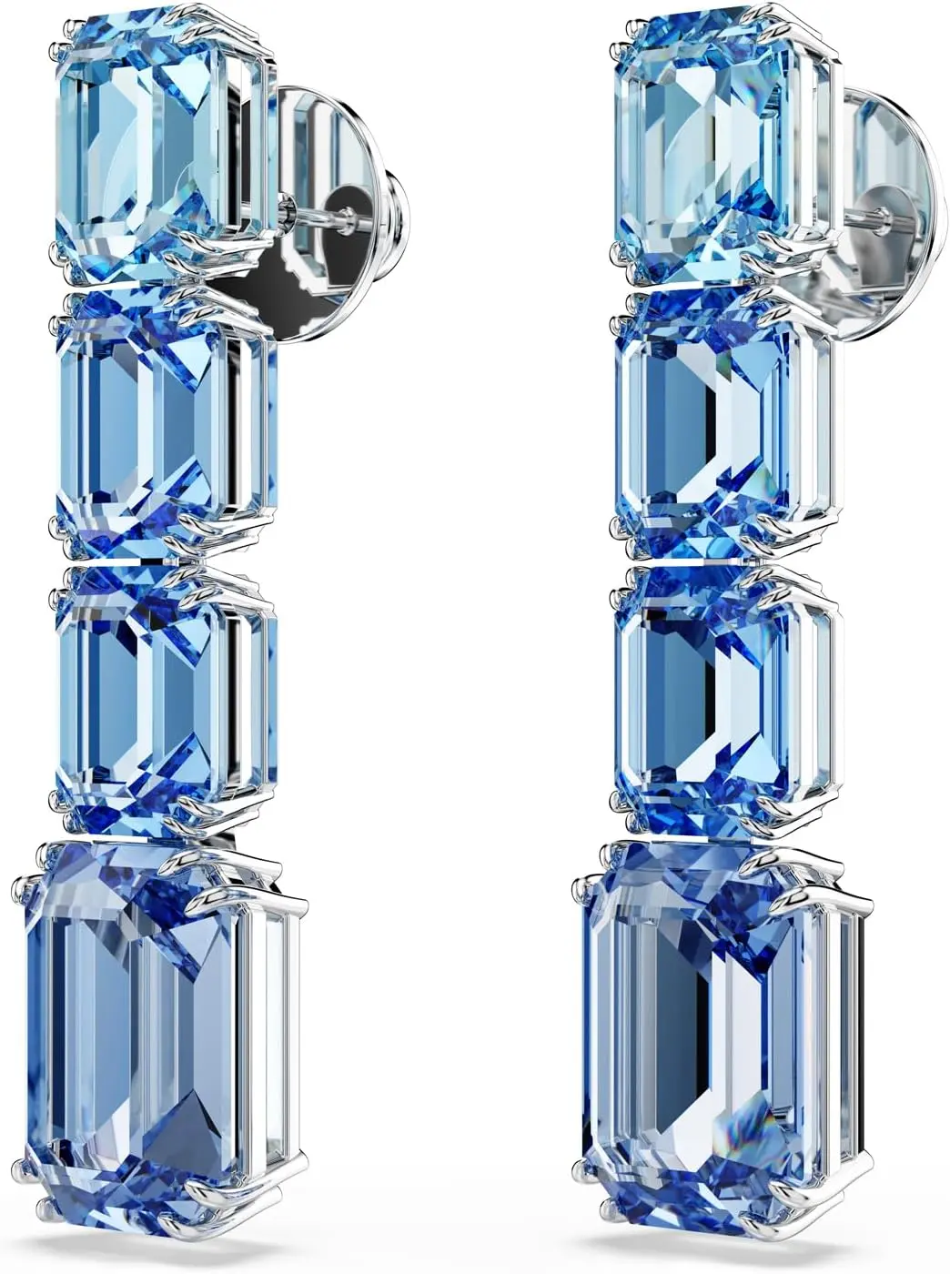 Swarovski Millenia Drop Earrings, Octagon Cut, Color Gradient, Blue, Rhodium Finished image 3