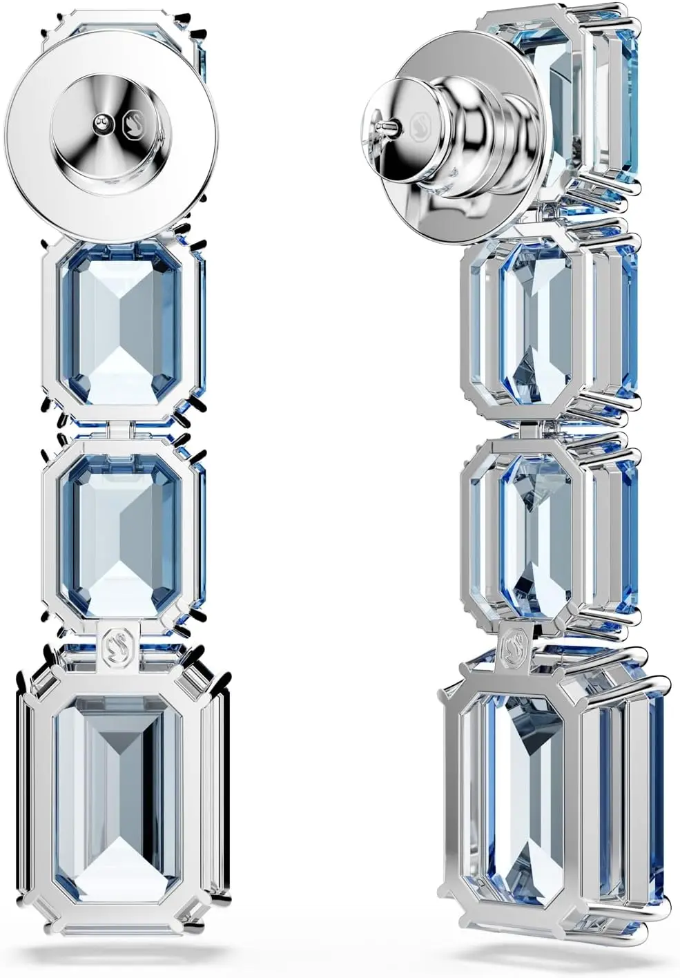 Swarovski Millenia Drop Earrings, Octagon Cut, Color Gradient, Blue, Rhodium Finished image 4