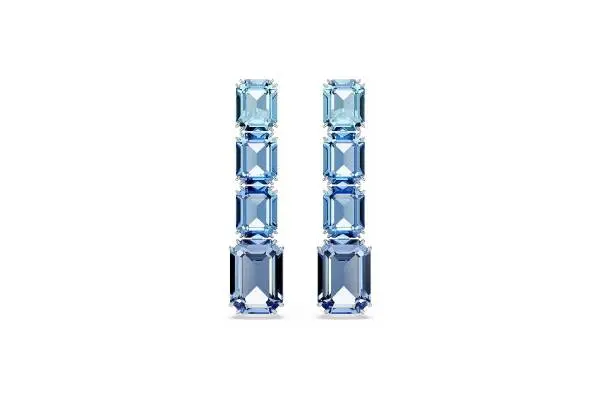 Swarovski Millenia Drop Earrings, Octagon Cut, Color Gradient, Blue, Rhodium Finished image