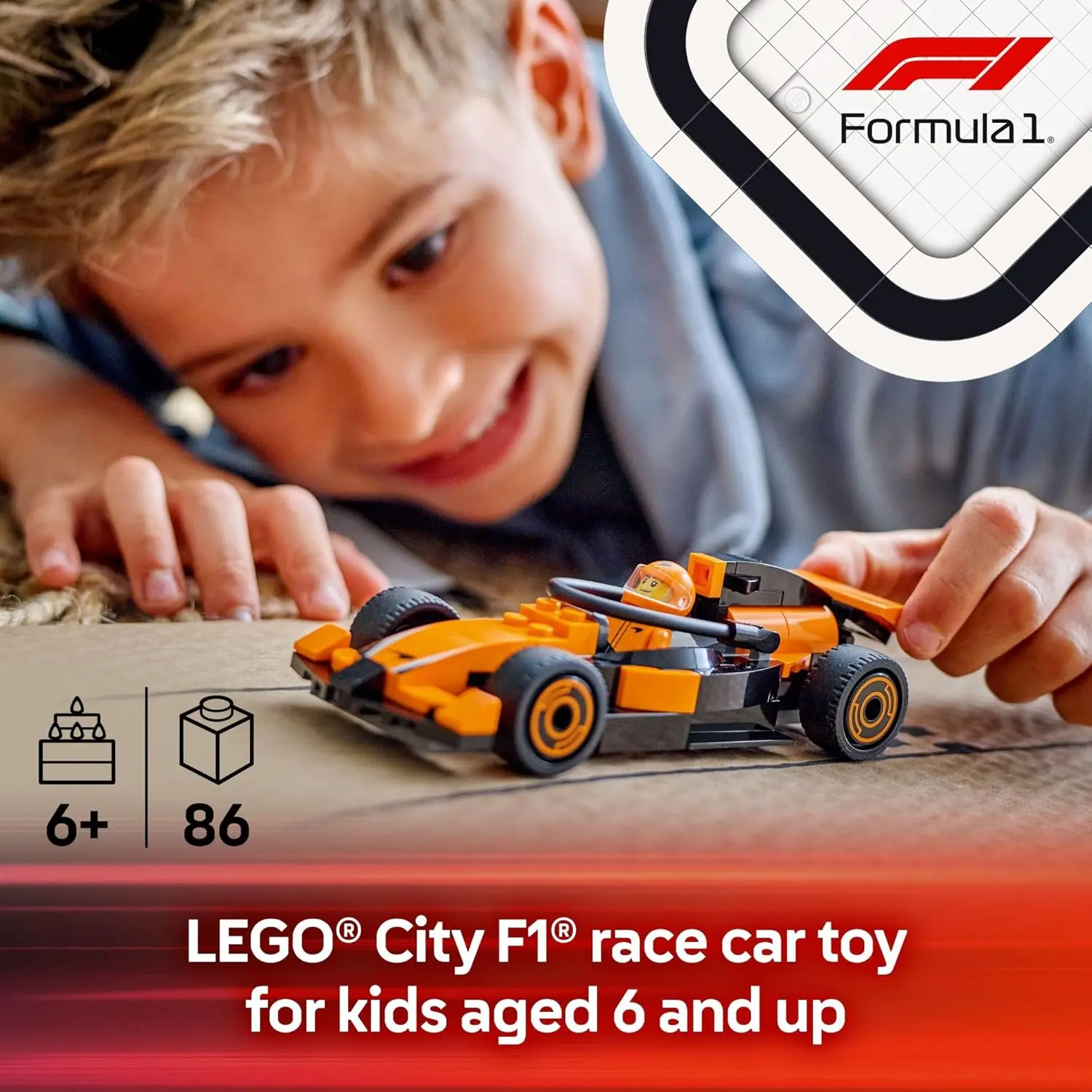 LEGO City F1 Driver with McLaren Race Car Toy - Model Car Building Toy Kit for Kids, Boys and Girls, Ages 6+ - F1 Collectible for Fans - with a Driver Minifigure - Gift Idea for Birthdays - 60442 image 2