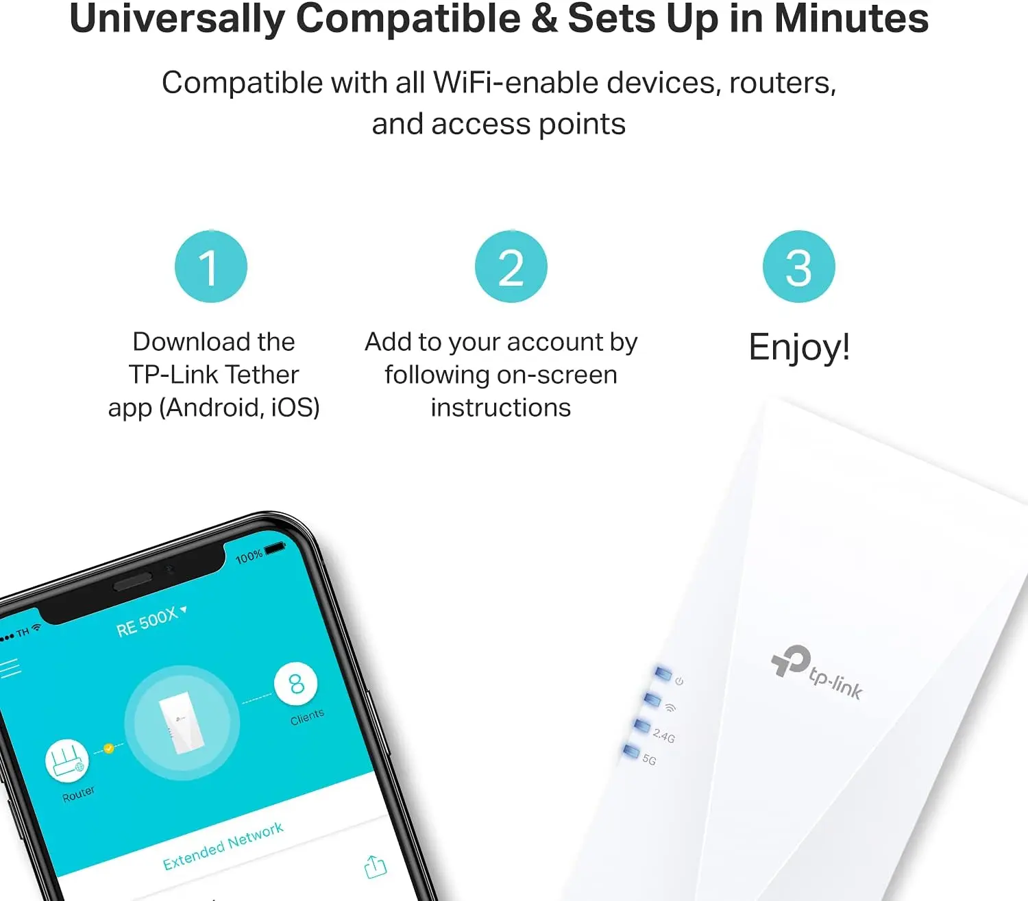 TP-Link AX1500 WiFi Extender Internet Booster(RE500X), WiFi 6 Range Extender Covers up to 1500 sq.ft and 25 Devices,Dual Band, AP Mode w/Gigabit Port, APP Setup, OneMesh Compatible image 6