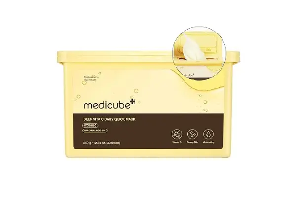 Medicube Deep Vita C Daily Quick 30 Sheet Masks - Vegan Certified, Quick Dispenser, Triple Vitamin Complex For Radiance and Hydration - Korean Face Masks image