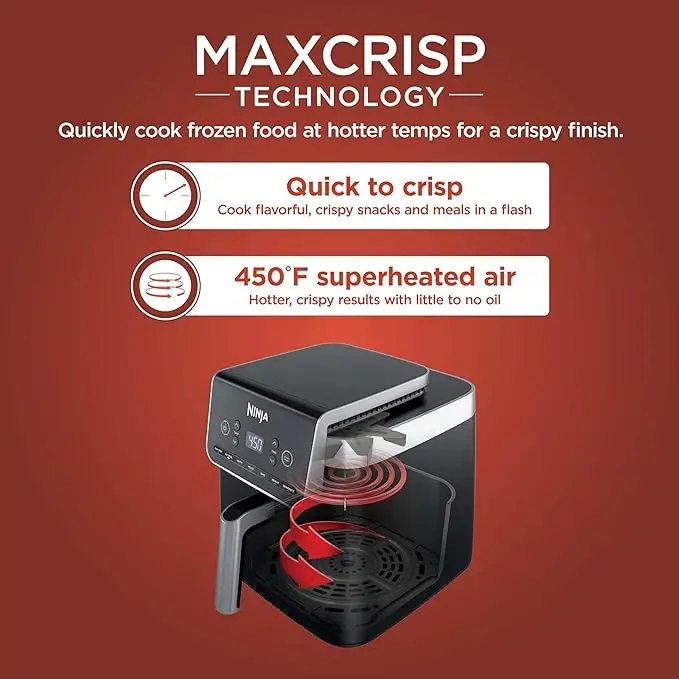 Ninja Air Fryer Pro XL 7-in-1, Max Crisp Tech, 450F for Hotter, Crispy Results, 6.5 QT Capacity fits 9lb wings, Max Crisp, Broil, Air Fry, Roast, Bake, Reheat, Dehydrate, Space Saving, Grey, AF182AMZ image 2