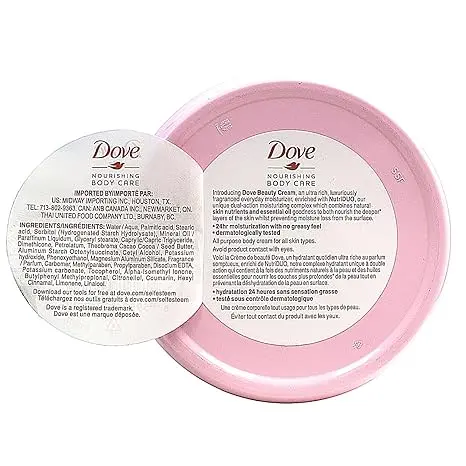 Dove Nourishing Body Care, Face, Hand, and Body Beauty Cream for Normal to Dry Skin Lotion for Women with 24-Hour Moisturization, 4-Pack, 2.53 Oz Each Jar image 2