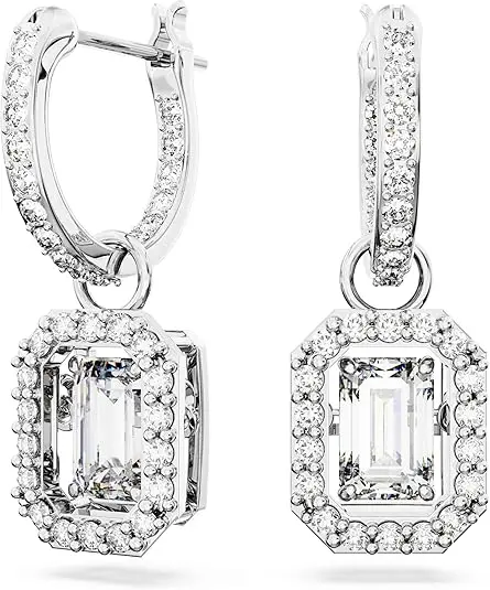 Swarovski Una Drop Earrings, Octagon Shaped, Violet and Clear Crystals in a Rhodium Plated Setting, from the Una Collection image 1