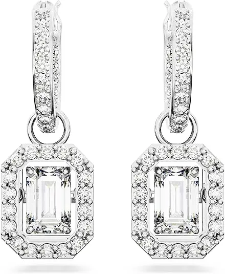 Swarovski Una Drop Earrings, Octagon Shaped, Violet and Clear Crystals in a Rhodium Plated Setting, from the Una Collection image 2