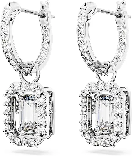 Swarovski Una Drop Earrings, Octagon Shaped, Violet and Clear Crystals in a Rhodium Plated Setting, from the Una Collection image 3