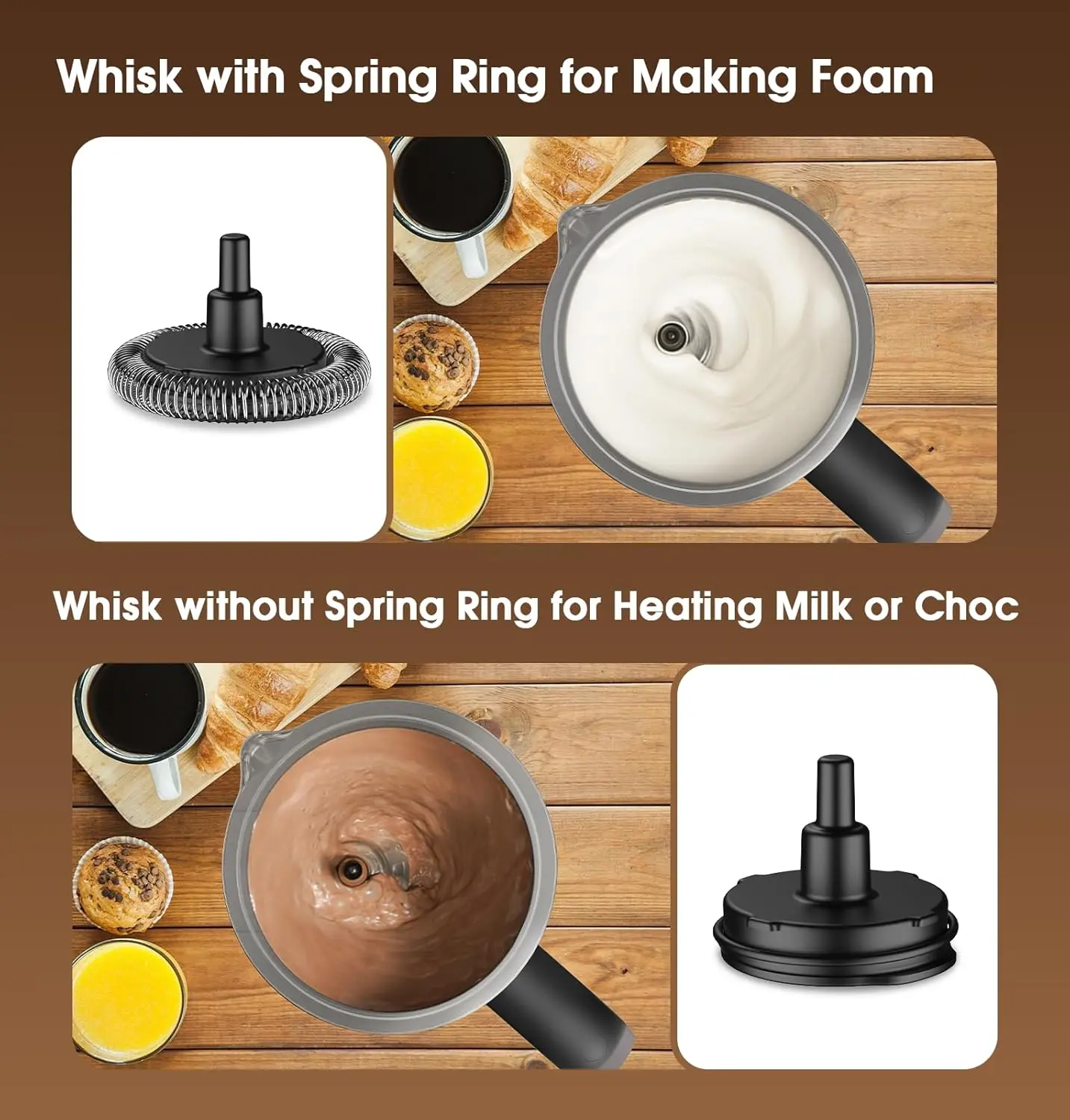 Milk Frother, Detachable Large-Capacity Electric Frother, Milk Steamer for Coffee, Cappuccino, Latte, Choc, Stainless Steel Jug, BPA-Free Transparent Lid image 5