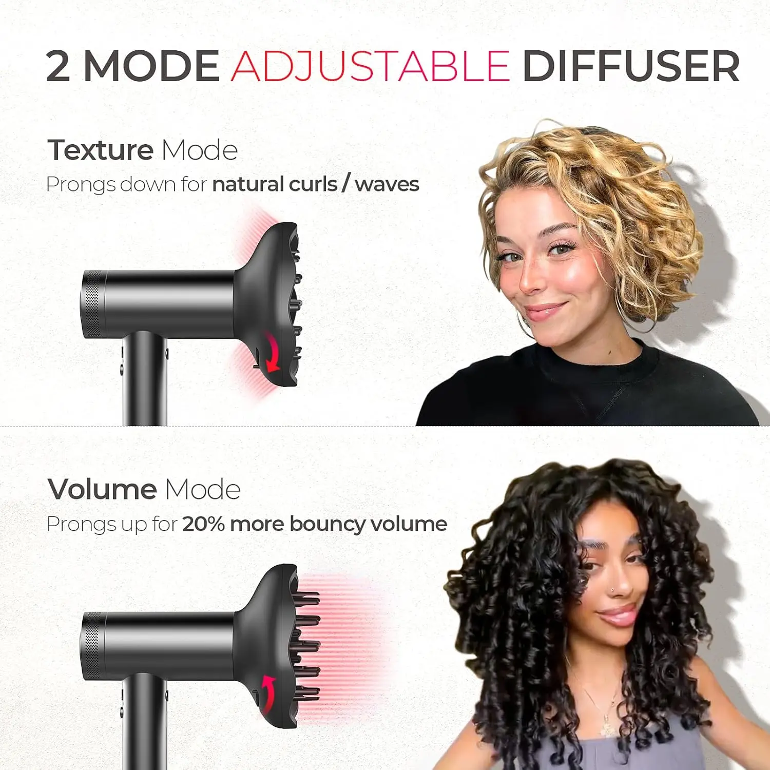 TYMO Hair Dryer with Diffuser for Women - 1500W Professional High Speed Blow Dryer with Comb, 110,000RPM Fast Dry, 200 Million Ionic Hairdryer, 4 Temps & 3 Speeds, 8 Ft Cord for Salon, Metal Gray image 5