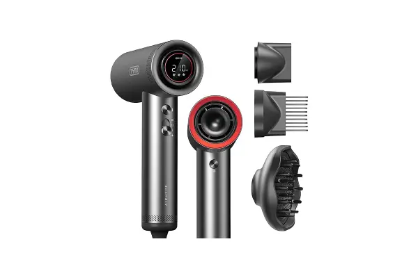 TYMO Hair Dryer with Diffuser for Women - 1500W Professional High Speed Blow Dryer with Comb, 110,000RPM Fast Dry, 200 Million Ionic Hairdryer, 4 Temps & 3 Speeds, 8 Ft Cord for Salon, Metal Gray image