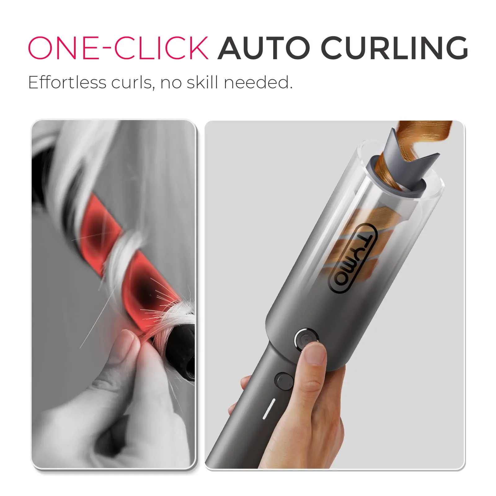 TYMO CURLPRO Automatic Curling Iron, Rotating Curling Wand for Lasting Beach Waves, 500M Ionic, Dual Voltage & Lightweight, 1 inch, Black Fade image 3