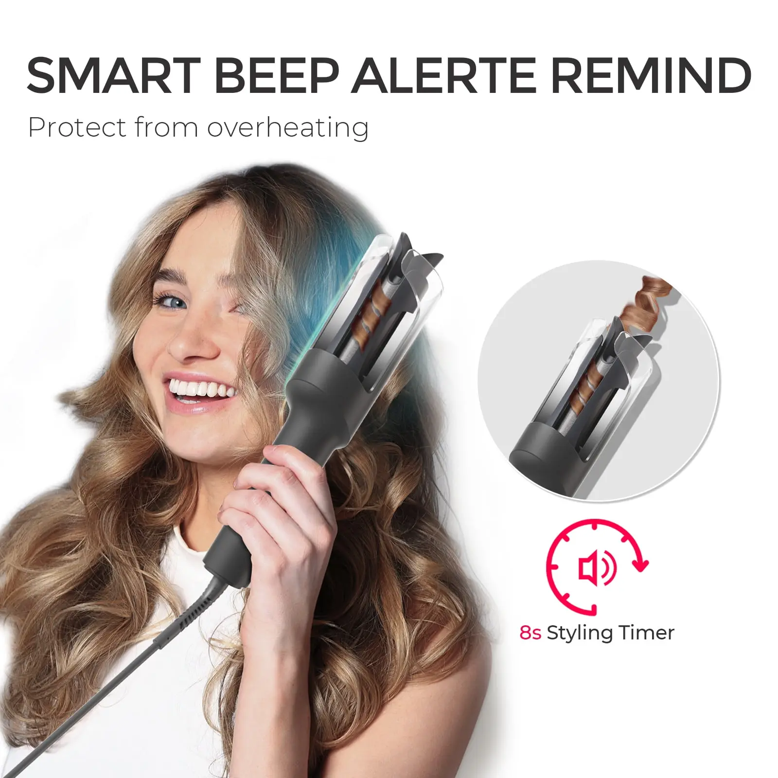 TYMO CURLPRO Automatic Curling Iron, Rotating Curling Wand for Lasting Beach Waves, 500M Ionic, Dual Voltage & Lightweight, 1 inch, Black Fade image 5