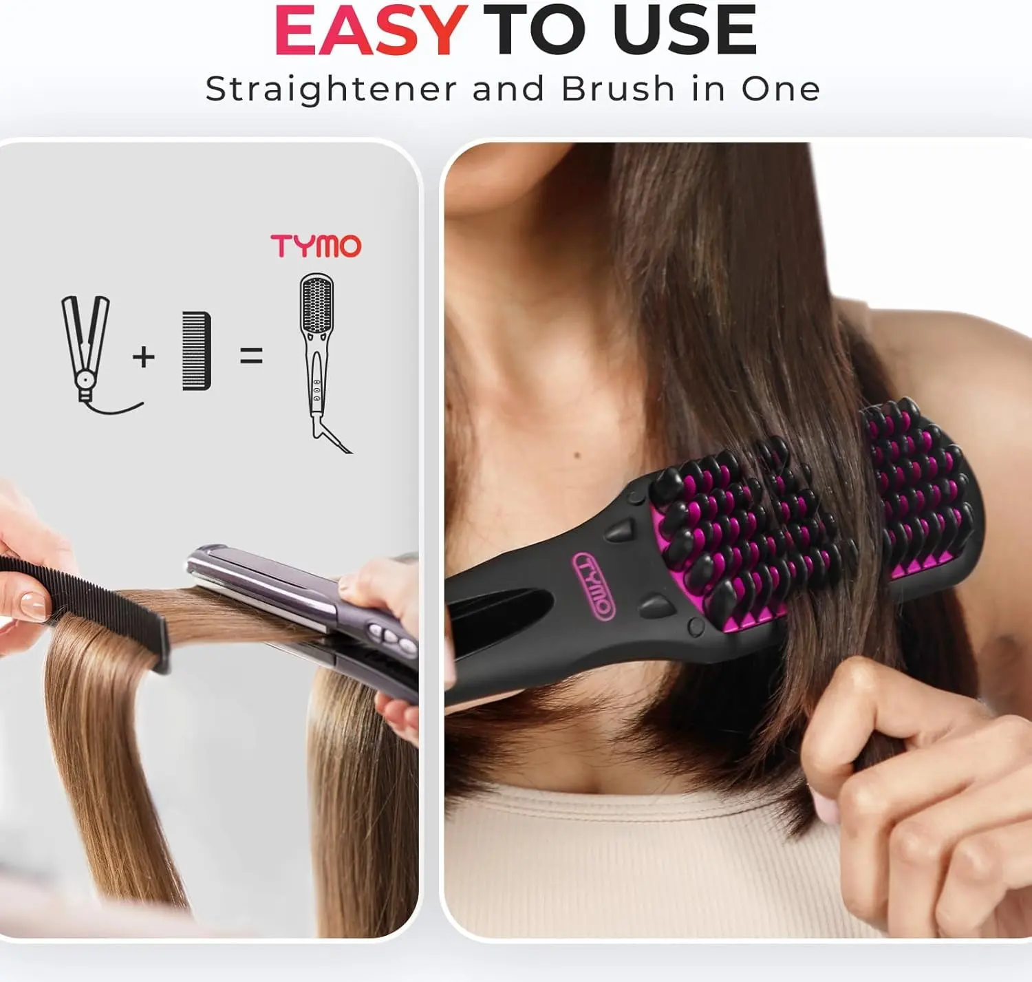 TYMO Ionic Hair Straightener Brush with 16 Temp Setting, LED Display Flat Iron Comb, Dual Voltage image 3