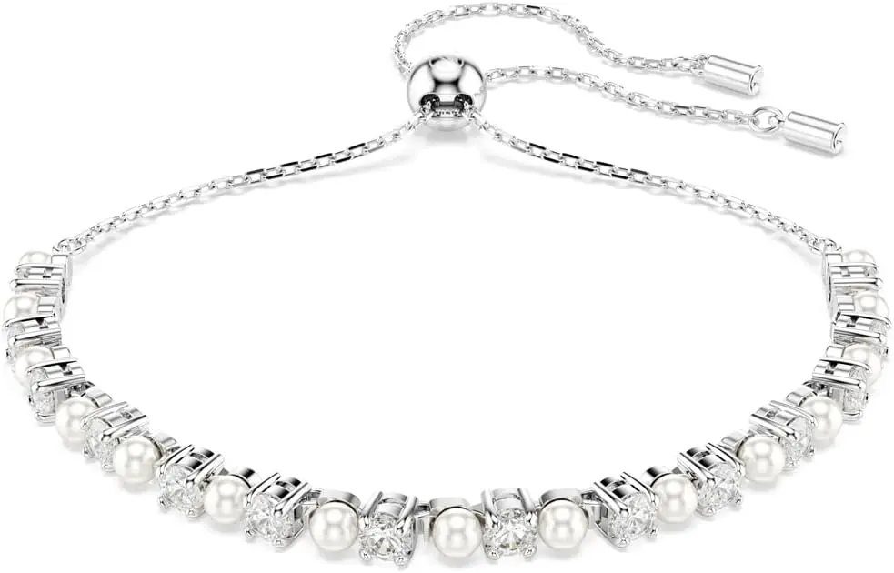 Swarovski Matrix Pendant, Earrings, Bracelet, Crystal Pearl, Round Cut Clear Crystals, Rhodium and Rose Gold-Tone Finishes image 1