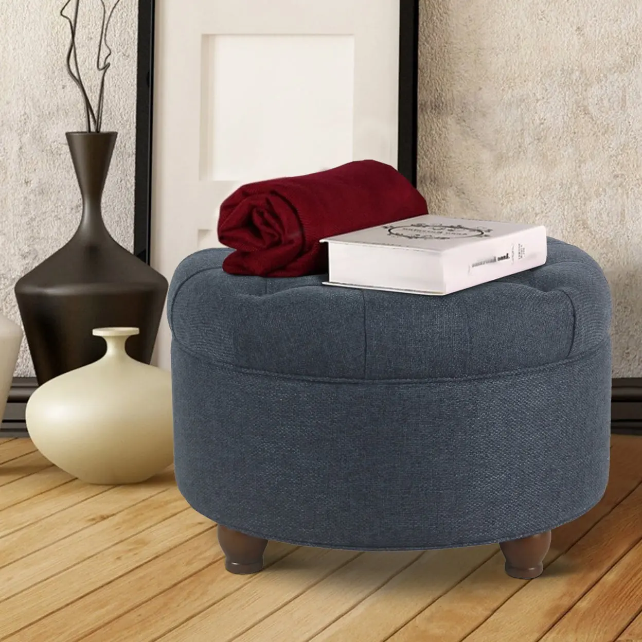 HomePop Large Tufted Round Storage Ottoman, Multiple Colors image 6