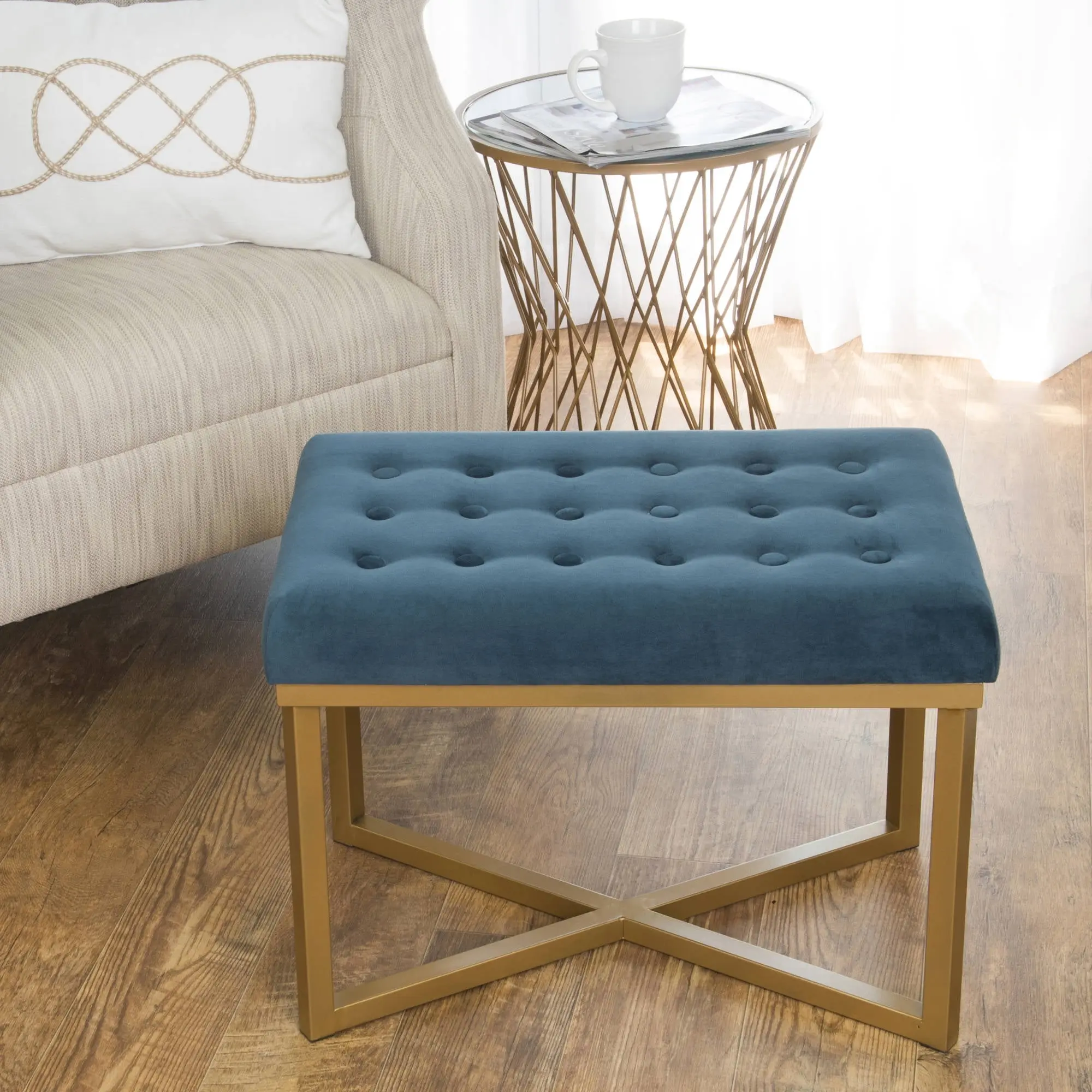 HomePop Decorative Velvet Tufted Ottoman, Multiple Colors image 3