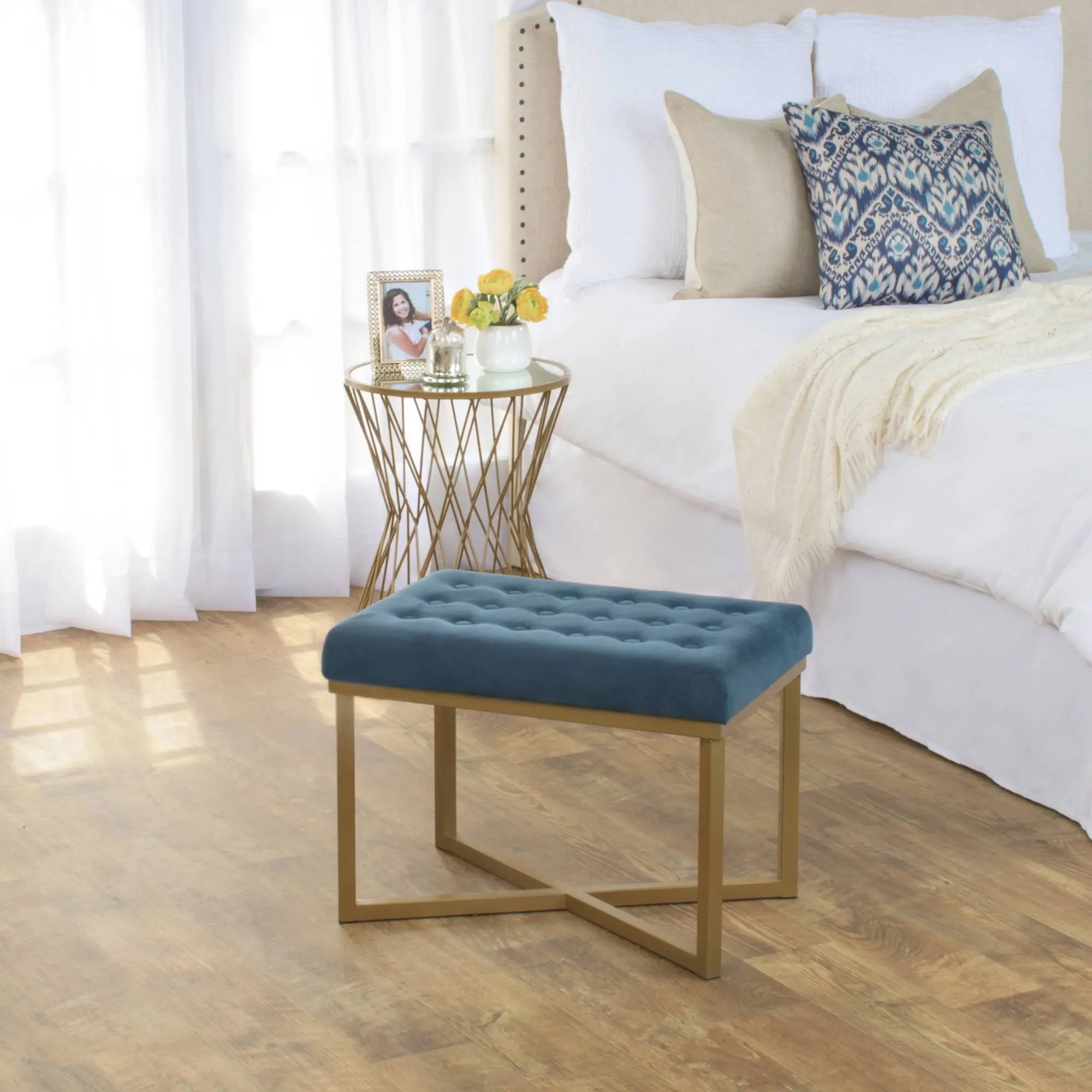 HomePop Decorative Velvet Tufted Ottoman, Multiple Colors image 9