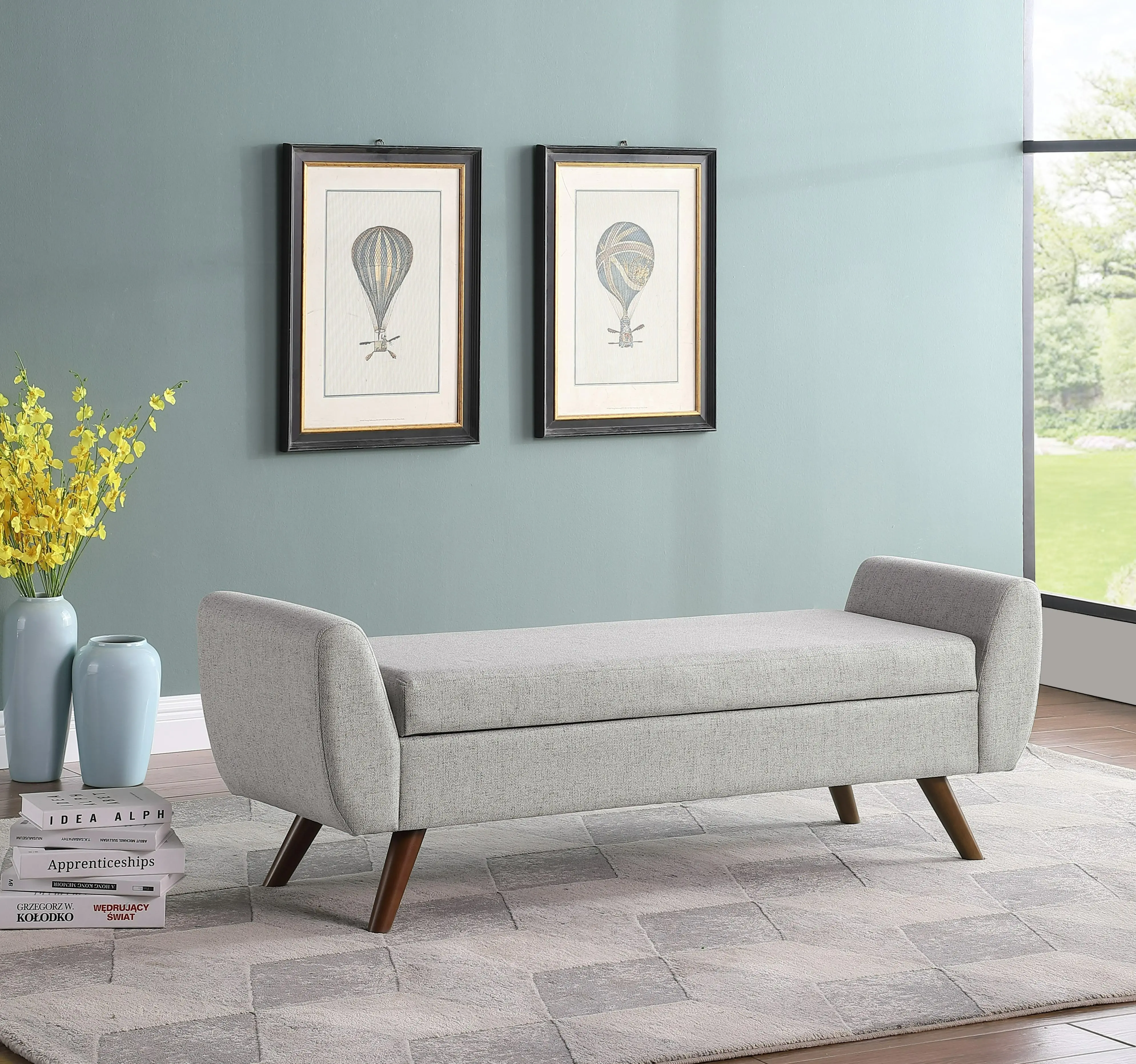 HomePop Modern Storage Bench with Wood Legs - Gray Woven image 3