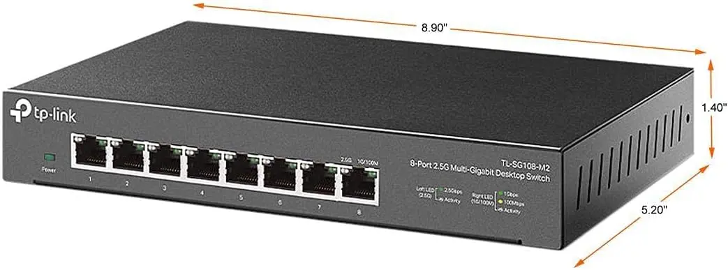 TP-Link TL-SG108-M2 - 8 Port Multi-Gigabit Unmanaged Network Switch, Ethernet Splitter, 𝟮.𝟱𝗚𝗯 Bandwidth, Plug & Play Desktop/Wall-Mount Fanless Metal Design image 3