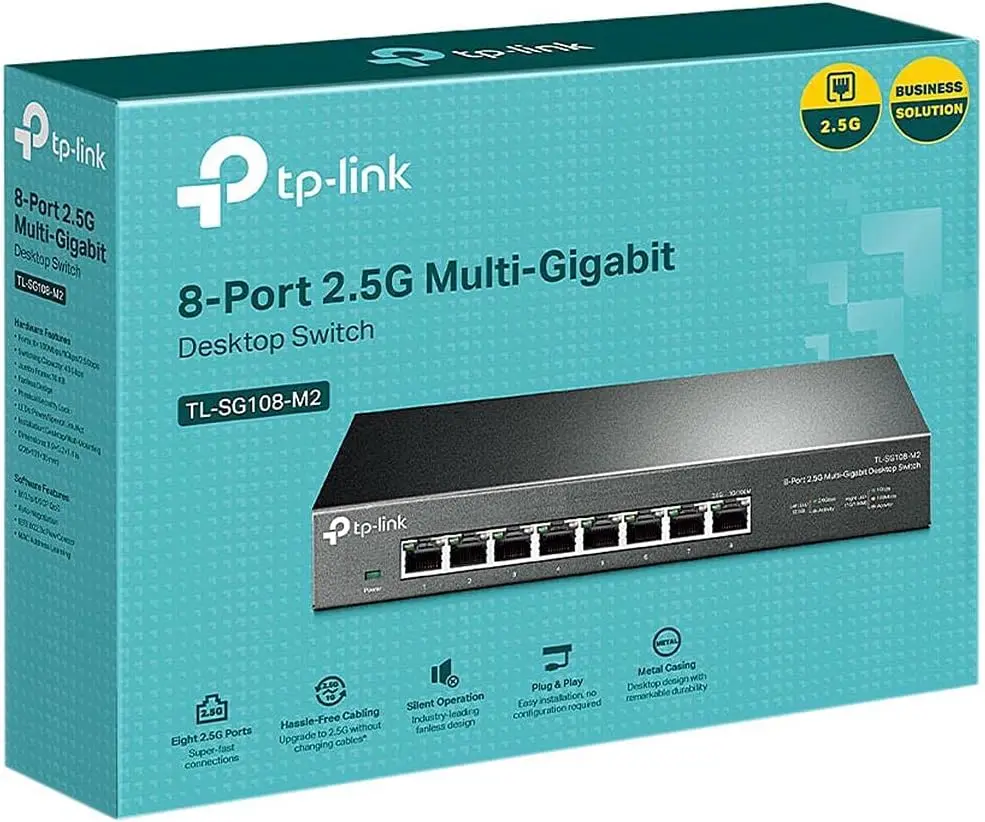 TP-Link TL-SG108-M2 - 8 Port Multi-Gigabit Unmanaged Network Switch, Ethernet Splitter, 𝟮.𝟱𝗚𝗯 Bandwidth, Plug & Play Desktop/Wall-Mount Fanless Metal Design image 5