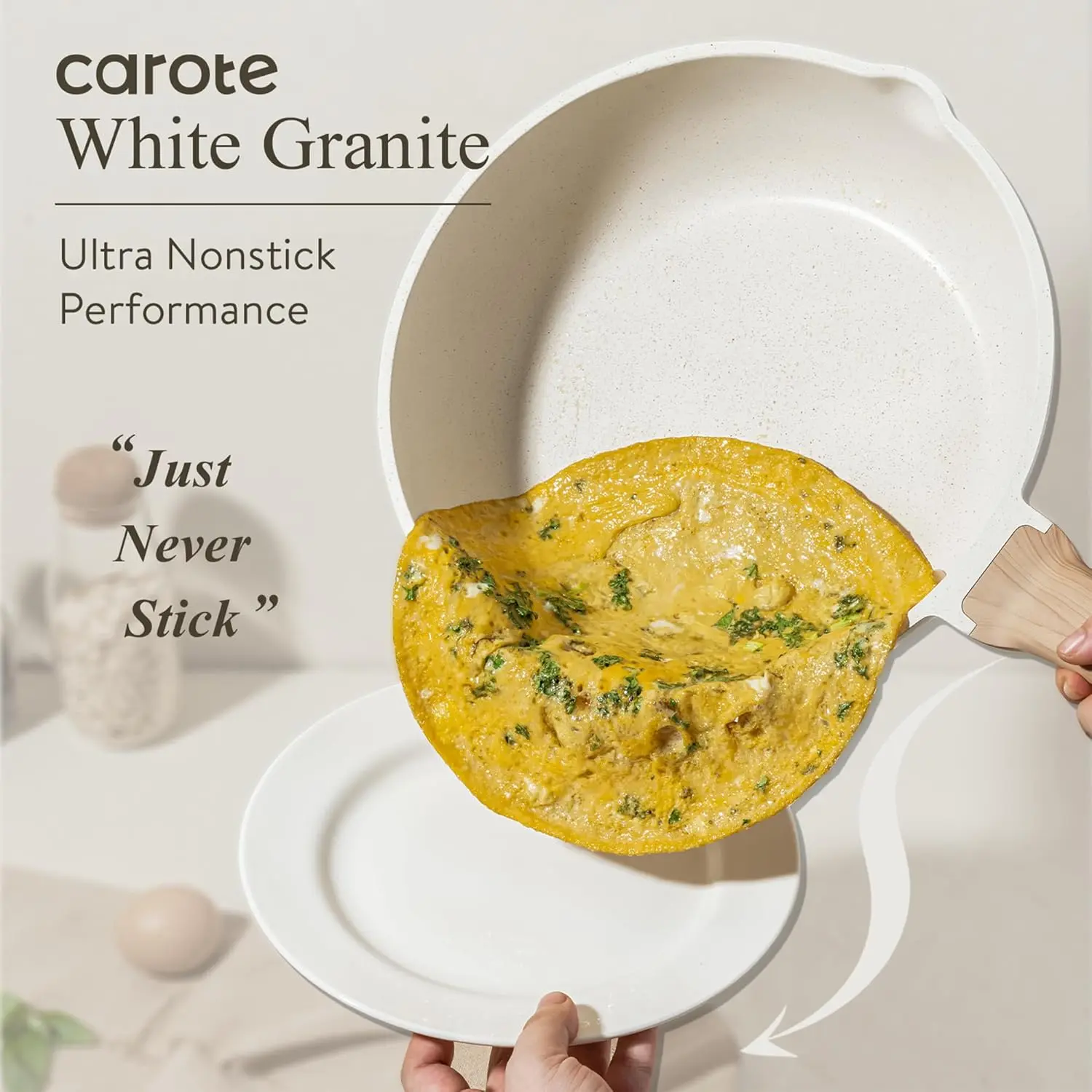 CAROTE 12Inch Nonstick Deep Frying Pan with Lid, 5.5 Qt Jumbo Cooker Saute Pan with Pour Spout, Skillet Induction Cookware, Non Stick Cooking Pan Kitchen Pan PFOA Free, White Granite image 3