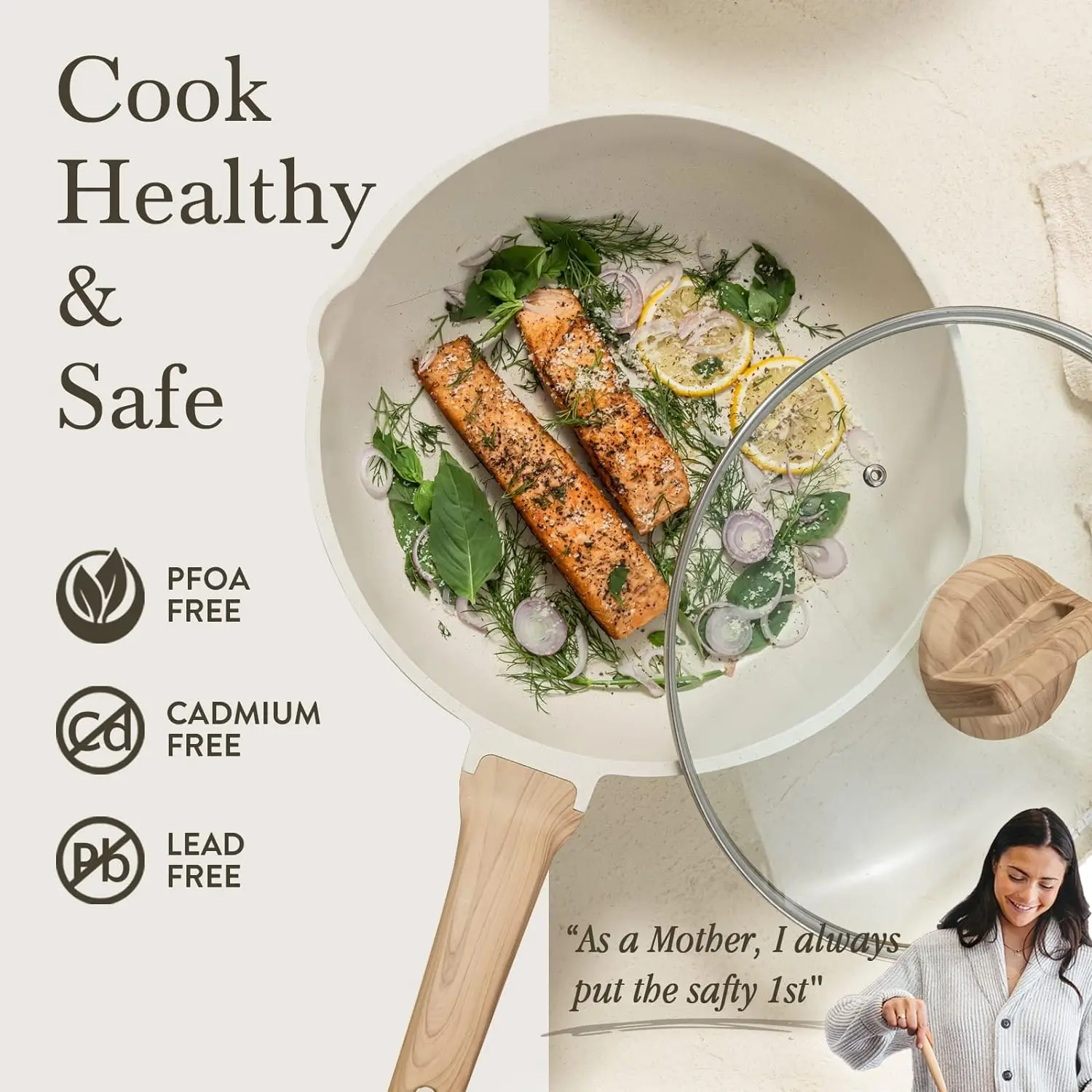 CAROTE 12Inch Nonstick Deep Frying Pan with Lid, 5.5 Qt Jumbo Cooker Saute Pan with Pour Spout, Skillet Induction Cookware, Non Stick Cooking Pan Kitchen Pan PFOA Free, White Granite image 5