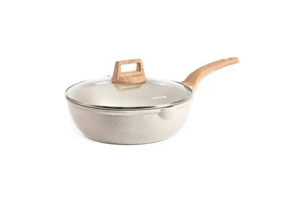 CAROTE 12Inch Nonstick Deep Frying Pan with Lid, 5.5 Qt Jumbo Cooker Saute Pan with Pour Spout, Skillet Induction Cookware, Non Stick Cooking Pan Kitchen Pan PFOA Free, White Granite image