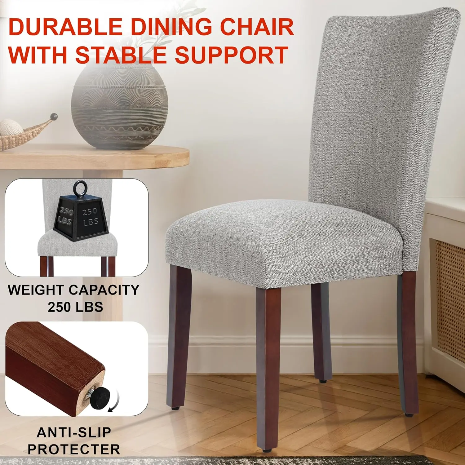 HomePop Parsons Classic Upholstered Accent Dining Chair, Single Pack, Light Grey image 4