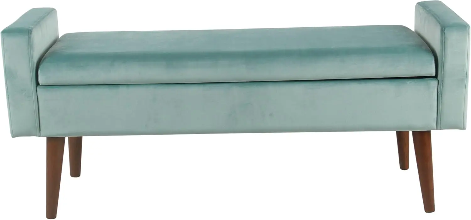 HomePop Home Decor | Upholstered Modern Velvet Storage Ottoman Bench | Ottoman Bench with Storage for Living Room & Bedroom | Decorative Home Furniture, Aqua Blue image 3