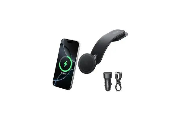 Anker Nano Magnetic Wireless Car Charger, 360° Adjustable Mount Car Charger with Detachable Pad, 15W Qi2 Certified with Alloy Bracket, Fast Charging for iPhone 16/15/14/13/12 Series (Adapter Included) image