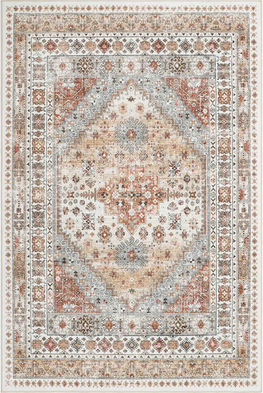 zesthome 8x10 Area Rugs for Living Room,Non-Slip Backing Washable Rugs,Vintage Large Area Rug，Stain Resistant Home Decor Rug (Orange,8'x10') image 2