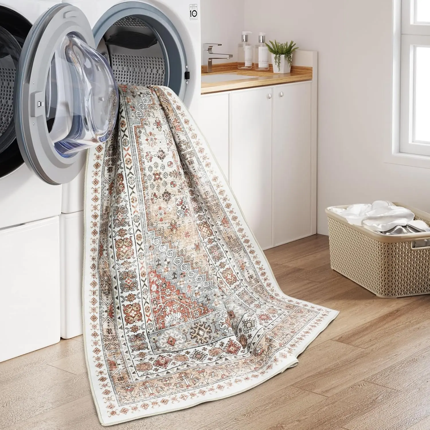 zesthome 8x10 Area Rugs for Living Room,Non-Slip Backing Washable Rugs,Vintage Large Area Rug，Stain Resistant Home Decor Rug (Orange,8'x10') image 6