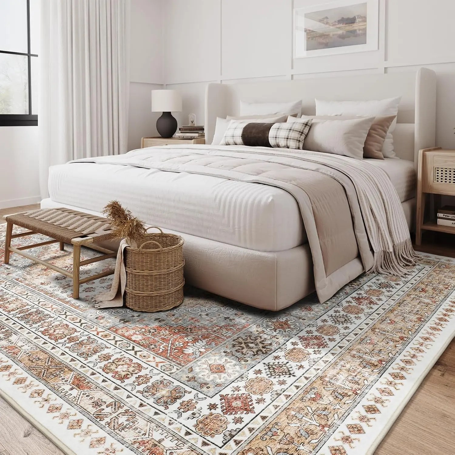 zesthome 8x10 Area Rugs for Living Room,Non-Slip Backing Washable Rugs,Vintage Large Area Rug，Stain Resistant Home Decor Rug (Orange,8'x10') image 7