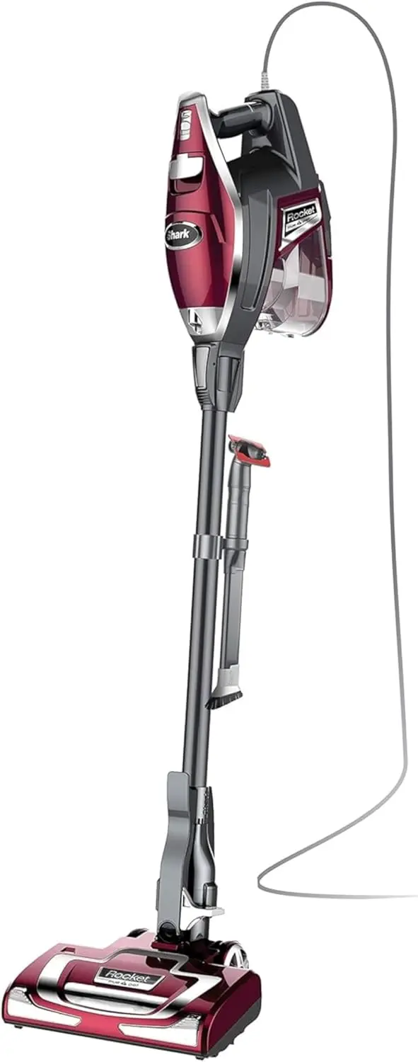 Shark HV322 Rocket Deluxe Pro Corded Stick Vacuum with LED Headlights, XL Dust Cup, Lightweight, Perfect for Pet Hair Pickup, Converts to a Hand Vacuum, with Pet Attachments, Bordeaux/Silver image 1