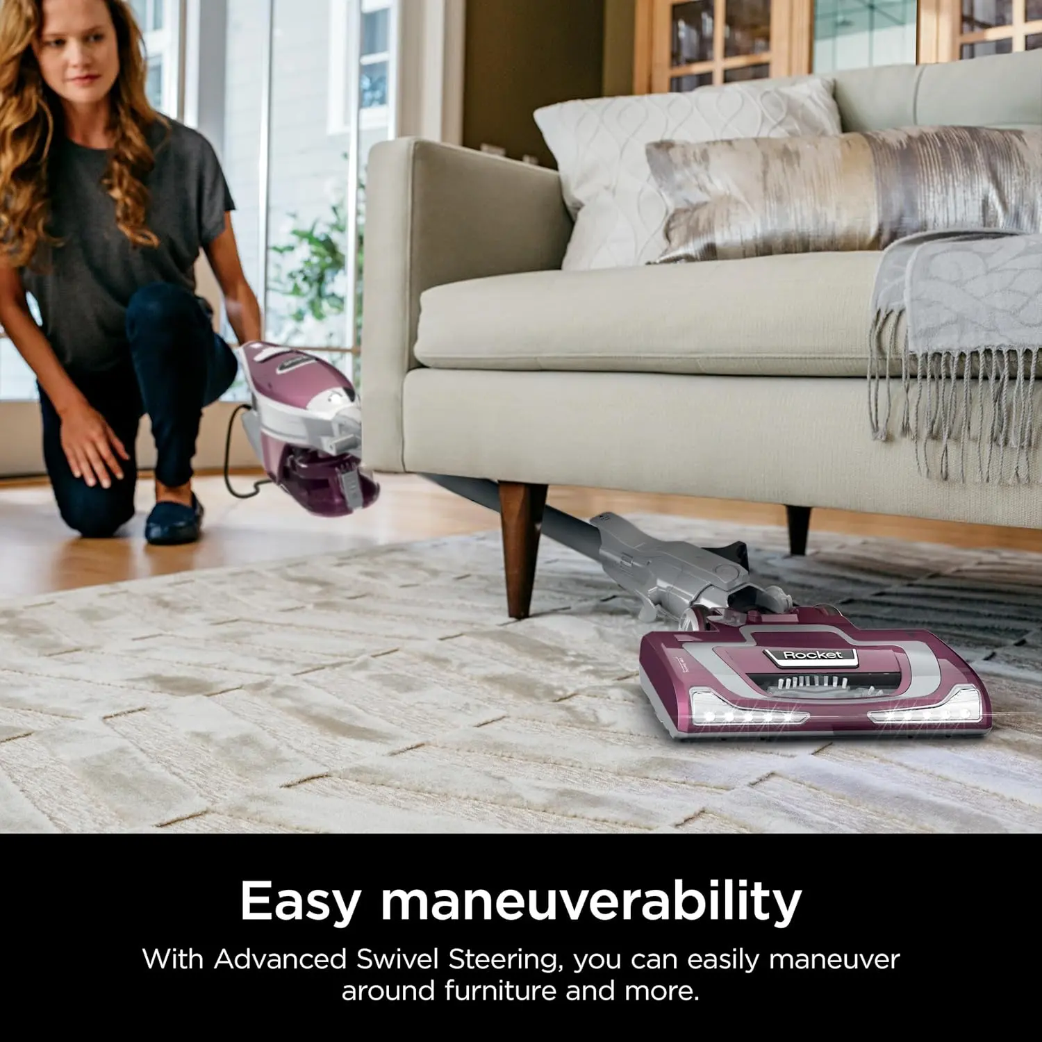 Shark HV322 Rocket Deluxe Pro Corded Stick Vacuum with LED Headlights, XL Dust Cup, Lightweight, Perfect for Pet Hair Pickup, Converts to a Hand Vacuum, with Pet Attachments, Bordeaux/Silver image 2