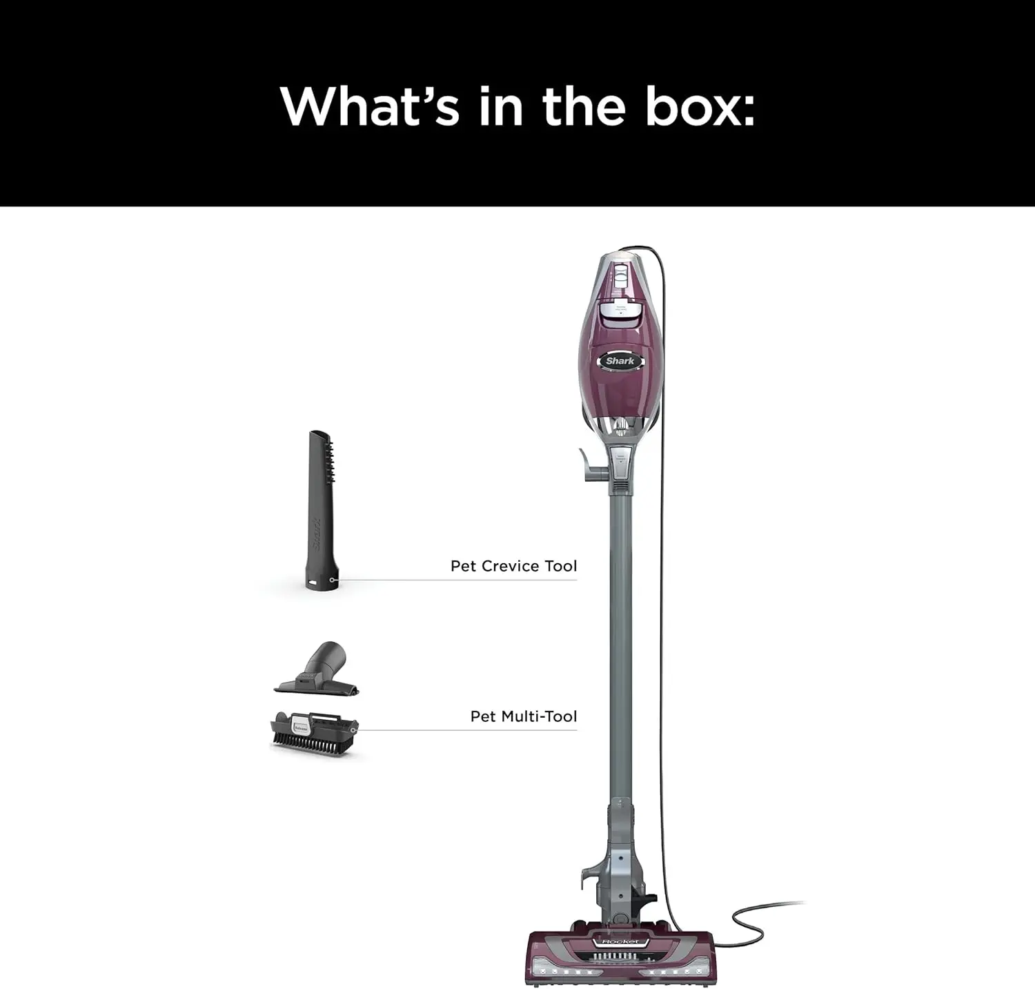 Shark HV322 Rocket Deluxe Pro Corded Stick Vacuum with LED Headlights, XL Dust Cup, Lightweight, Perfect for Pet Hair Pickup, Converts to a Hand Vacuum, with Pet Attachments, Bordeaux/Silver image 8