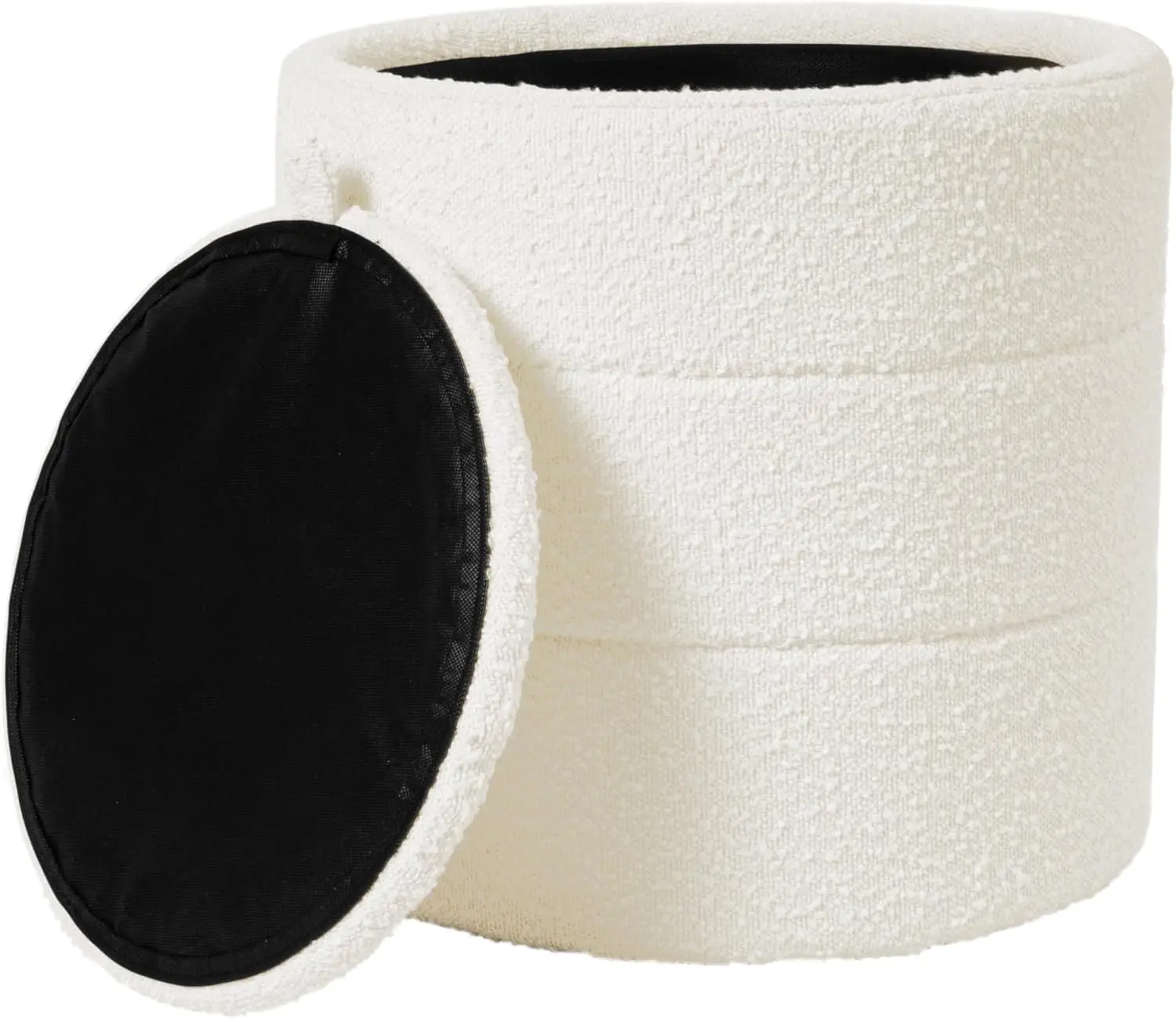 HomePop Storage Round Ottoman with Removable Lid Home Décor|Upholstered Round Foot Rest Ottoman - Cream Boucle image 7