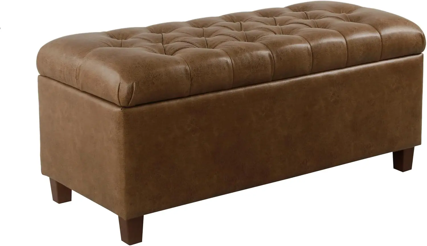Homepop Home Decor | Button Tufted Storage Bench | Ottoman Bench with Storage for Living Room & Bedroom, Distressed Brown Faux Leather image 1