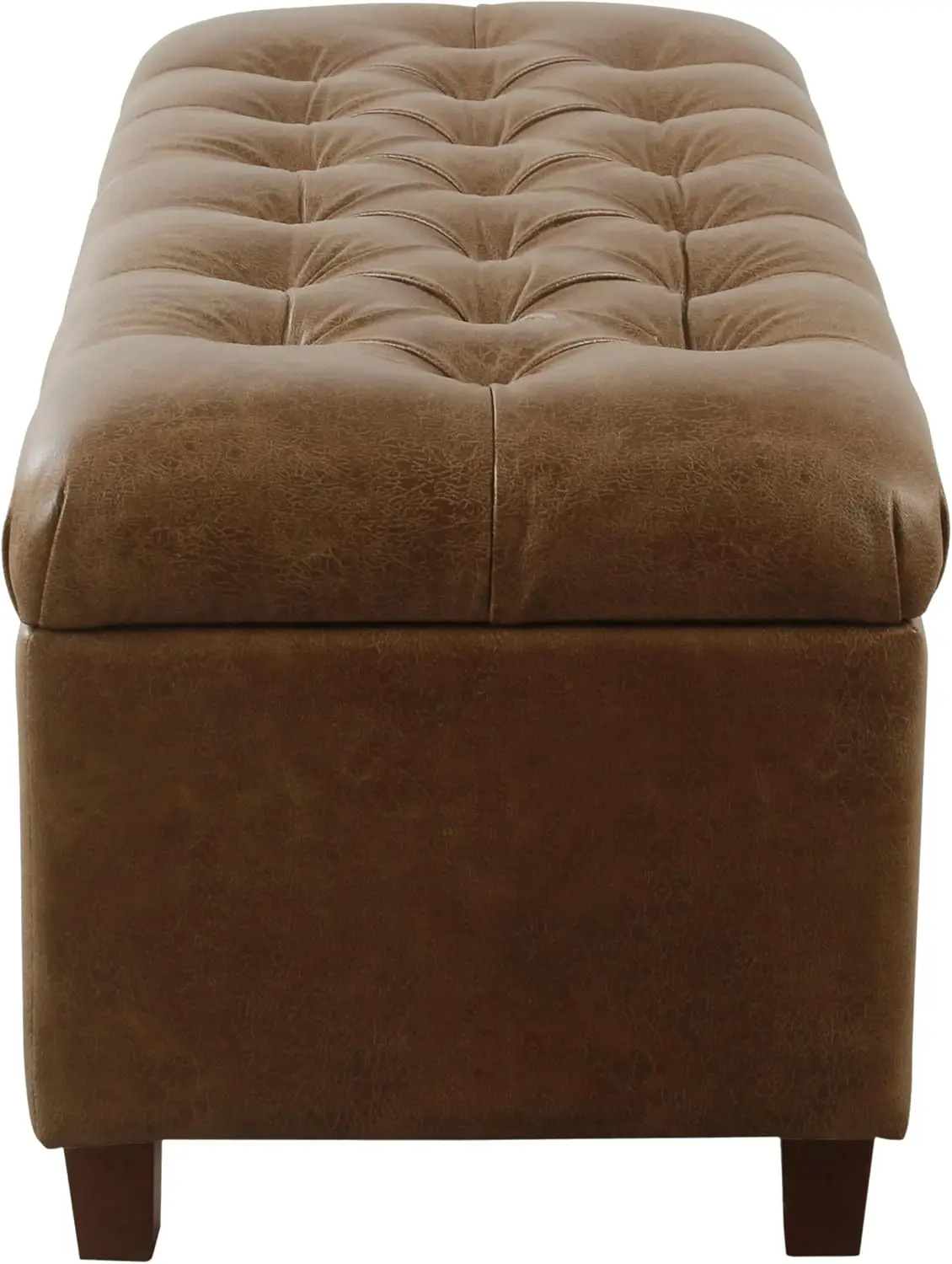 Homepop Home Decor | Button Tufted Storage Bench | Ottoman Bench with Storage for Living Room & Bedroom, Distressed Brown Faux Leather image 5