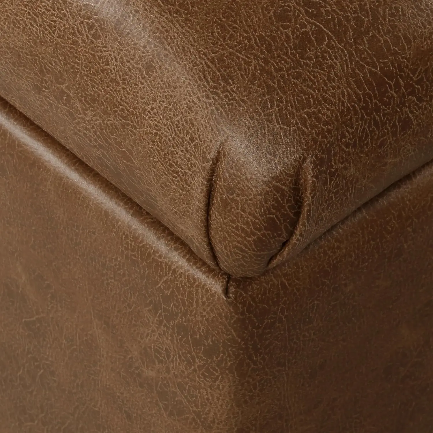 Homepop Home Decor | Button Tufted Storage Bench | Ottoman Bench with Storage for Living Room & Bedroom, Distressed Brown Faux Leather image 7