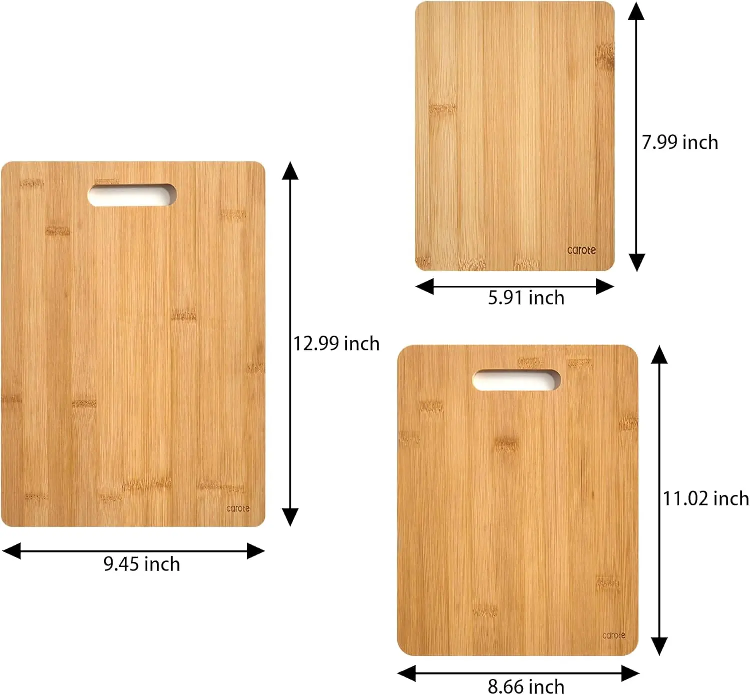 CAROTE 3Pcs Bamboo Cutting Boards, Wood Cutting Boards for Kitchen with Built-in Handles, Eco-Friendly, Ideal for Charcuterie & Chopping Meat, Vegetables & Fruit (Solid Bamboo) image 2