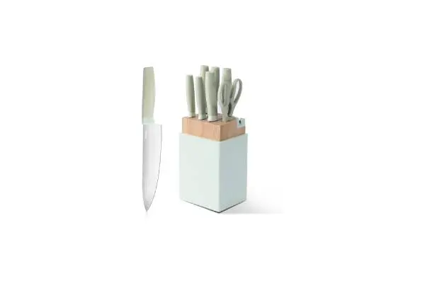 CAROTE Kitchen Knife Set with Block and Sharpener, Dishwasher Safe Knife Block Set 9Pcs, Forged Cutlery with Razor-Sharp Stainless Steel Blades, Green image