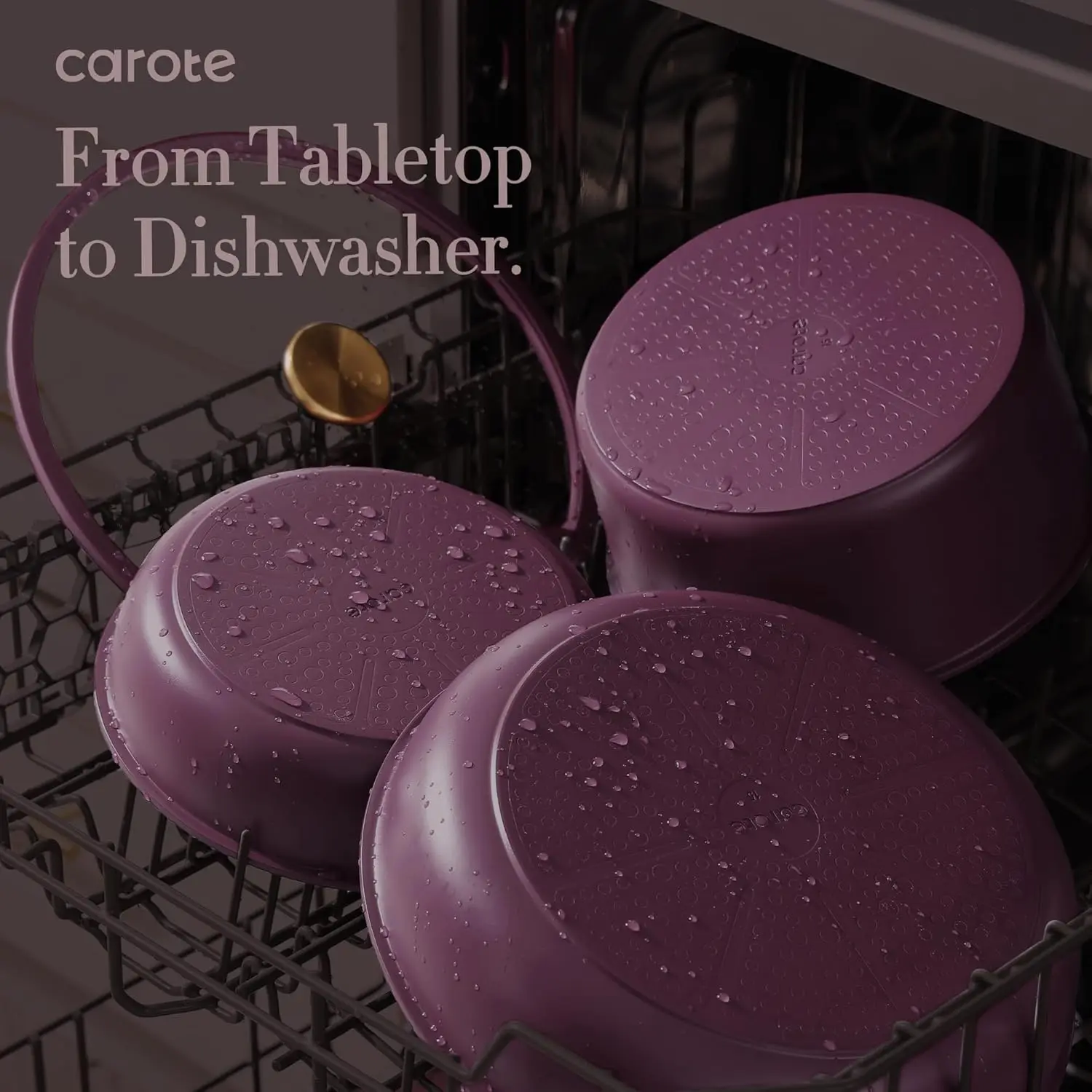 CAROTE 21pcs Pots and Pans Set, Nonstick Cookware Set Detachable Handle, Induction Kitchen Cookware Sets Non Stick with Removable Handle, RV Cookware Set, Gold and Purple image 7
