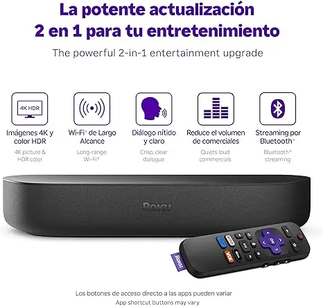 Roku Streambar 4K HDR Streaming Device & Premium Soundbar All in One (Spanish Edition) | Roku Streambar Dispositivo 4K HDR de Streaming y barra de sonido Premium Todo en uno con Control remoto de voz image 3
