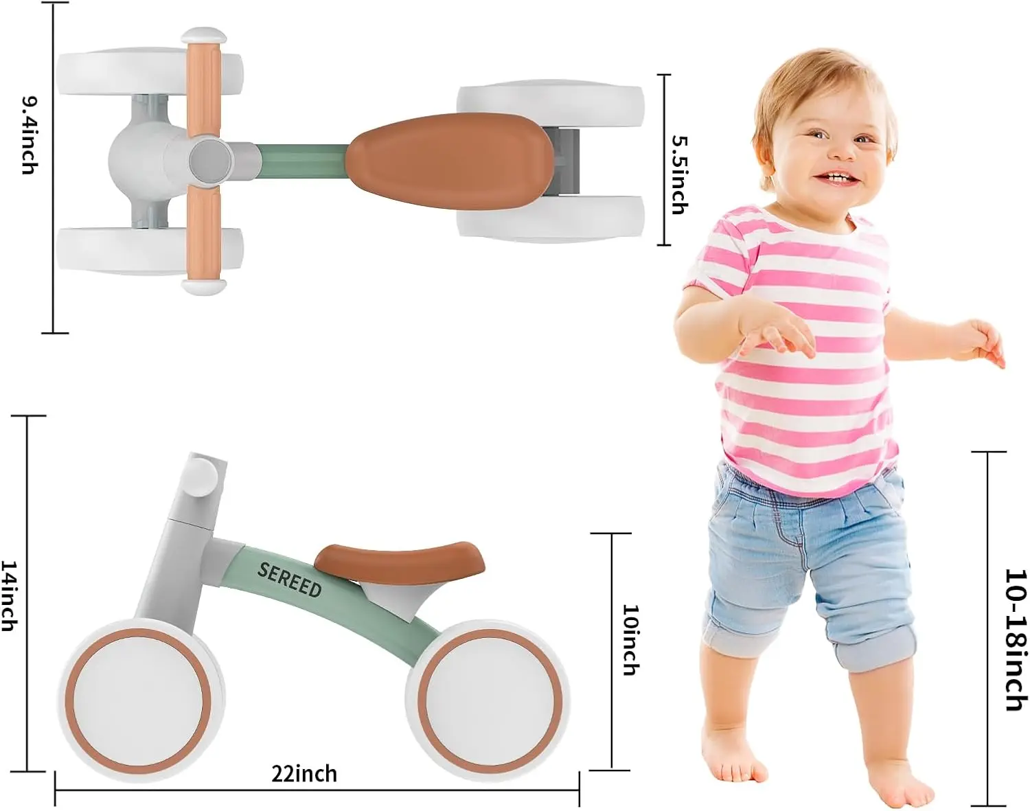 SEREED Baby Balance Bike for 1 Year Old Boys Girls 12-24 Month Toddler Balance Bike, 4 Wheels Toddler First Bike, First Birthday Gifts image 2