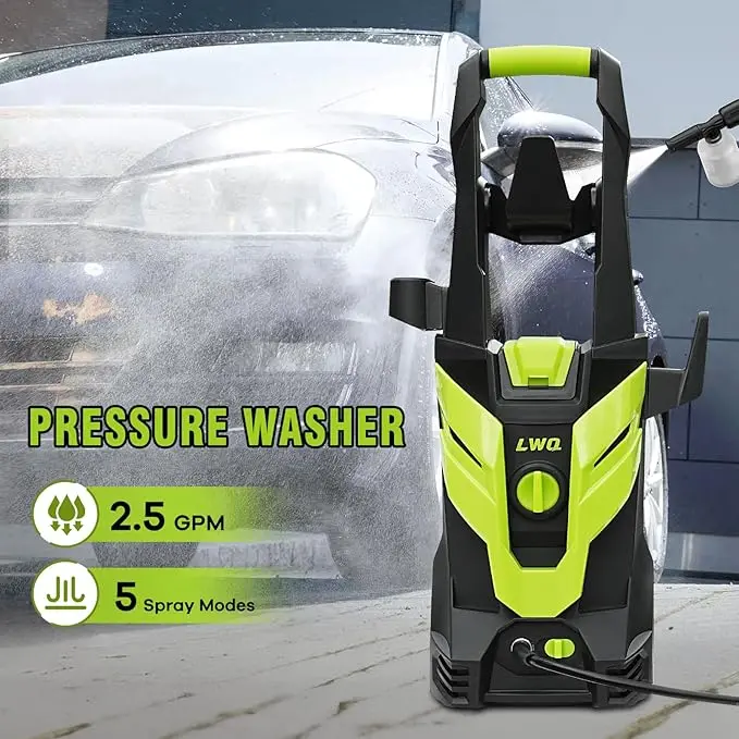 Electric Pressure Washer, 2.5 GPM Power Washer with 4 Quick Connect Nozzles, High Pressure Cleaning Machine with Foam Cannon for Cars/Fences/Driveways/Patios/Home Cleaning (Green) image 2