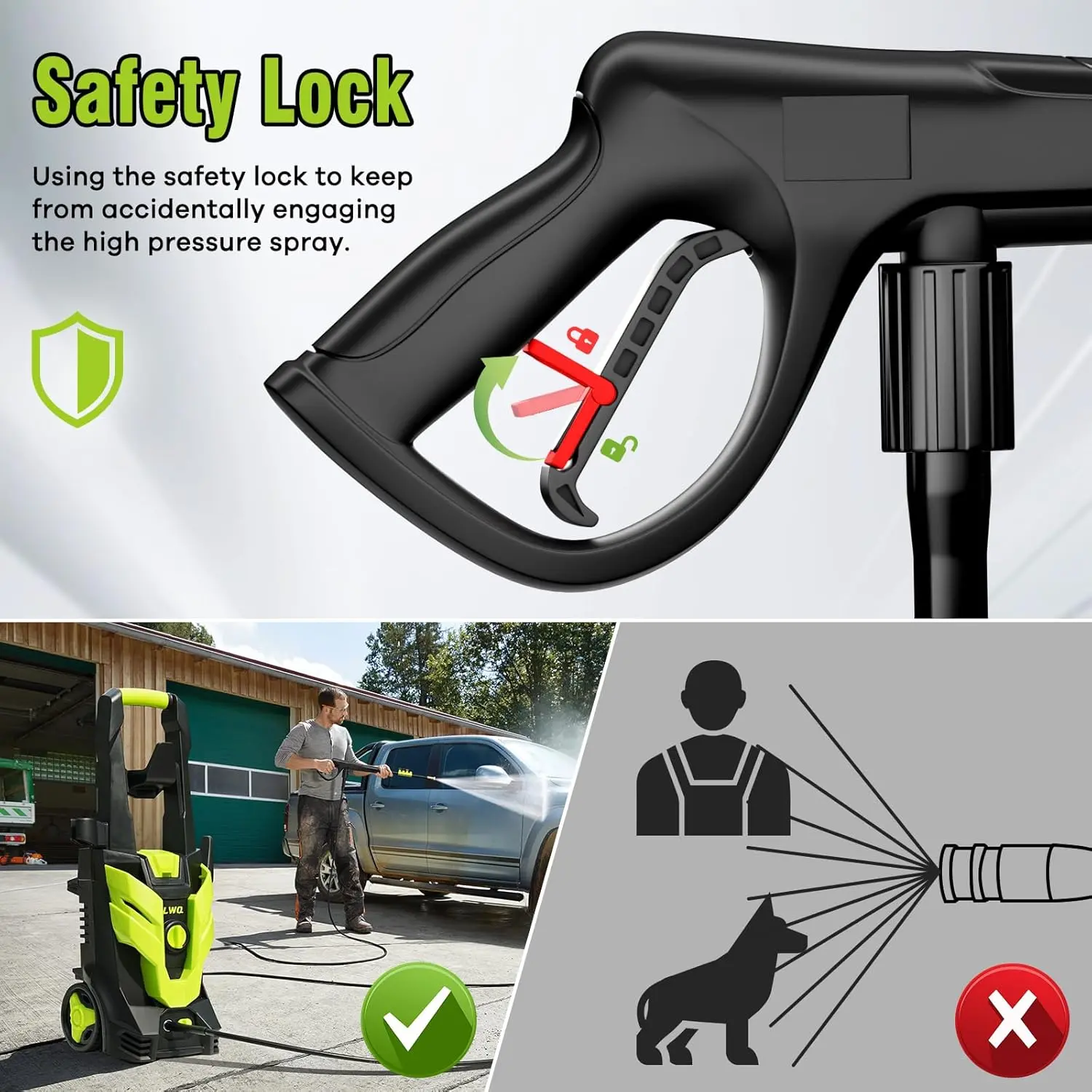 Electric Pressure Washer, 2.5 GPM Power Washer with 4 Quick Connect Nozzles, High Pressure Cleaning Machine with Foam Cannon for Cars/Fences/Driveways/Patios/Home Cleaning (Green) image 5