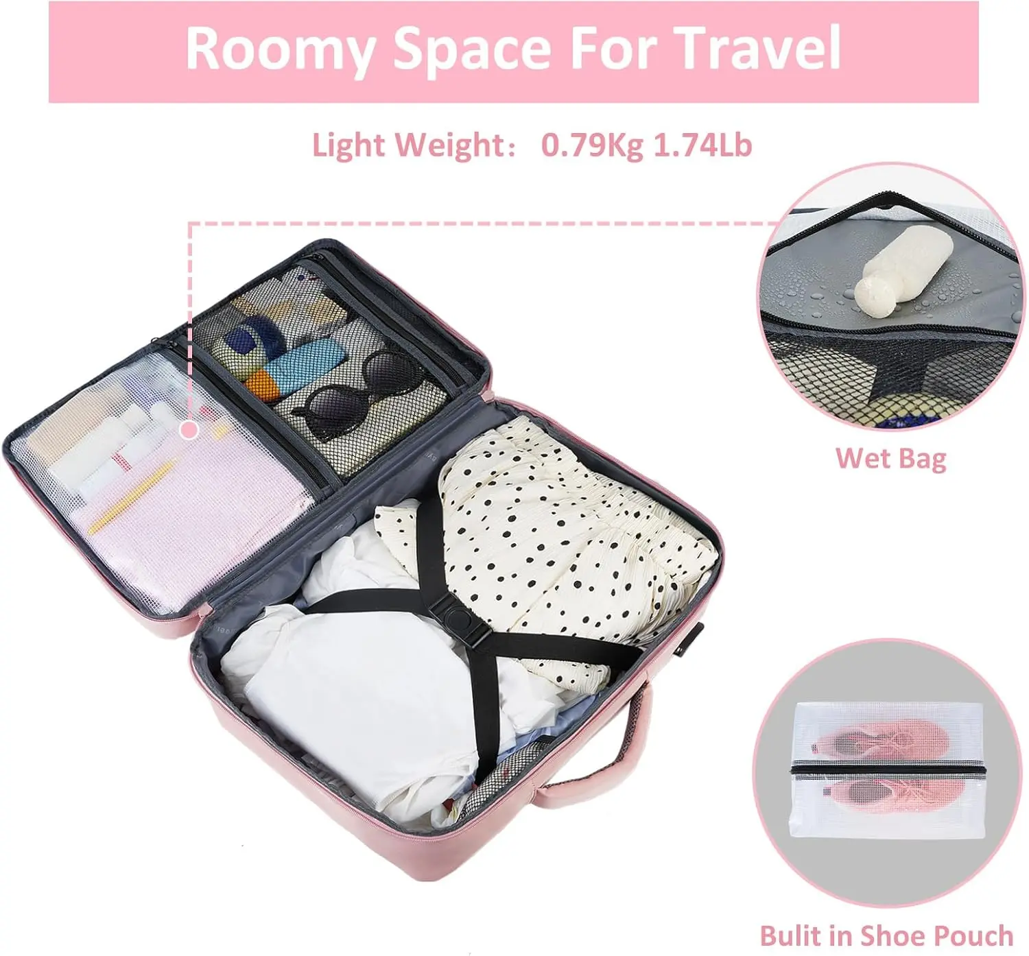 Taygeer Travel Backpack for Women, Carry On Backpack with USB Charging Port & Shoe Pouch, TSA 15.6inch Laptop Mochila Flight Approved, Nurse Bag Casual Daypack for Weekender Business Hiking, Pink image 4