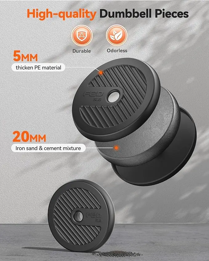 FEIERDUN Adjustable Dumbbells, 20/30/40/45/70/90lbs Free Weight Set with Connector, 5 in1 Dumbbells Set Used as Barbell, Kettlebells, Push up Stand, Weight Plate, Fitness Exercises for Home Gym Suitable Men/Women image 3
