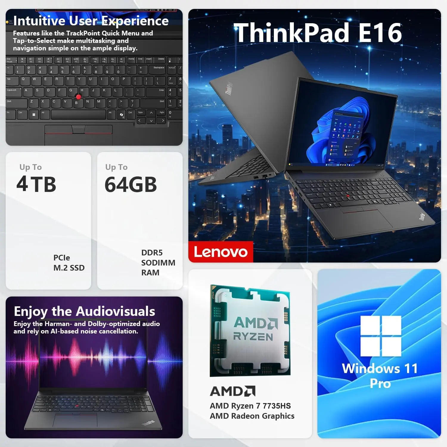 Lenovo ThinkPad E16 Gen 2 Business Laptop Computer, AMD 8-Core Ryzen 7 7735HS (Beat i7-1355U), 32GB DDR5 RAM, 1TB PCIe SSD, 16" FHD+, WiFi 6E, Backlit KB, Fingerprint Reader, Windows 11 Pro, vent-hear image 2